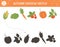 Autumn shadow matching activity for children. Fall season puzzle with cute vegetables. Simple educational game for kids with