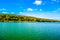 Autumn shore of a large reservoir