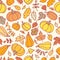 Autumn simless pattern with pumpkins in a childish style