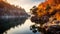 Autumn Splendor: Serene Canyon With Sycamore Trees And Reflecting Lake