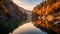 Autumn Splendor: Serene Canyon With Sycamore Trees And Reflecting Lake