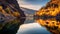 Autumn Splendor: Serene Canyon With Sycamore Trees And Reflecting Lake