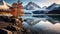 Autumn Splendor: Serene Glacier And Dogwood Reflected In Calm Waters