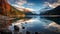 Autumn Splendor: Serene Glacier And Dogwood Reflected In Calm Waters