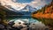 Autumn Splendor: Serene Glacier And Dogwood Reflected In Calm Waters