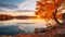 Autumn Splendor: Serene Lake Surrounded By Vibrant Badlands