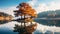 Autumn Splendor: Serene Lake Surrounded By Vibrant Teak On A Hill