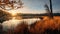 Autumn Splendor: Sunrise In A Rustic Lake With Tall Grass