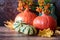 Autumn squash still life concept, Hokkaido and other squash varieties