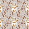 Autumn squirrels seamless pattern drawn in wax crayons on gray background.Fall holiday print for Thanksgiving