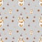 Autumn squirrels seamless pattern drawn in wax crayons on gray background.Fall holiday print for Thanksgiving