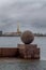 Autumn in St Petersburg .The descent to the river Neva in the city center.View of the Peter and Paul fortress.