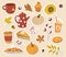 Autumn stickers collection with seasonal pumpkin spices, food and drink