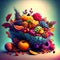 Autumn still life with different fruits and vegetables. Fall background. AI generated