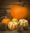 Autumn still life with pumpkins and pine cones