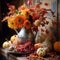 Autumn still life in rustic style on a dark background