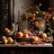 Autumn still life in rustic style on a dark background
