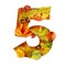 Autumn stylized alphabet with foliage. Digit5