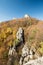 Autumn Sulovske skaly mountains in Slovakia with rocks, colorful forest and clear sky