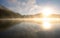 Autumn at sunrise at the Laredo reservoir Aralar Mountains Natural Park, Euskadi