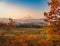 Autumn sunrise looking over the orchards and vineyards with Mt Hood in the distance looking south towards the mountain