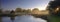 Autumn sunrise with mist on the Eel House traps on the River Test near Longstock, Hampshire, UK