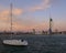 Autumn sunset light on the Portsmouth waterfront, Hampshire, UK