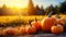 Autumn sunset, pumpkin lanterns glow in spooky Halloween celebration generated by AI