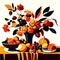 Autumn table with pumpkins, berries and flowers. Vector illustration. Generative AI