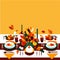 Autumn table setting with autumn leaves. Thanksgiving day vector illustration. generative AI