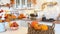 Autumn table setting with pumpkins. Thanksgiving dinner and autumn decoration