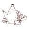 Autumn teapot fruits leaves isolated design white background line style