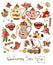 Autumn teatime. Beautiful card with colorful hand drawn elements for tea party