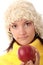 Autumn teen woman with red apple