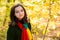 Autumn teenage girl. Teen in autumn foliage, beauty portrait. Enjoy beautiful fall time in nature.