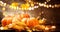 Autumn Thanksgiving pumpkins over wooden background