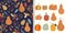 Autumn  Thanksgiving set with seamless pattern and pumpkins collection