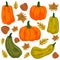 Autumn Theme Illustration, Pumpkins And Autumn Leaves Illustration, Vector EPS 10.