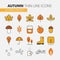 Autumn Thin Line Icons with Umbrella Rainy Weather and Nature Gifts