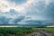 Autumn thunderstorm with distinct rain shaft