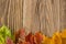 Autumn Time Background, Some fall leaves on weathered wood with copy space for your text