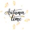 Autumn time text - hand painted lettering with orange leaves