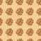 Autumn tones exotic foliage seamless pattern with brown monstera shapes. Light orange background