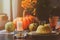 Autumn traditional table setting for Thanksgiving or Halloween