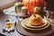 Autumn traditional table setting for Thanksgiving or Halloween