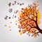 Autumn Tree With Falling Leaves on White Background. Elegant Design with Text Space and Ideal Balanced Colors.