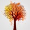 Autumn Tree With Falling Leaves on White Background. Elegant Design with Text Space and Ideal Balanced Colors.