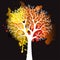 Autumn Tree With Falling Leaves on White Background. Elegant Design with Text Space and Ideal Balanced Colors.
