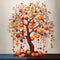 autumn tree on a light background with various fruits symbol of abundance