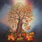 autumn tree on a light background with various fruits symbol of abundance